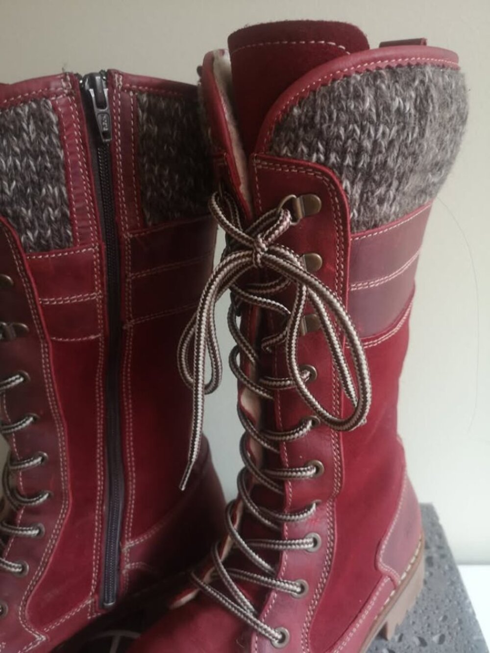Sheepskin Shearling Red Leather Suede Rigid Winter Boots 10